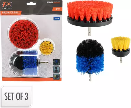 Borstset för borrmaskin, 3 delar, nylon - Stålset - 8721037783491 - 1