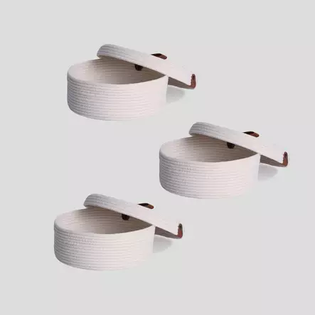 Bomullskorgset (3 delar), ecru, 20 x 20 x 9 cm, handgjort, mångsidigt - Förvaringslådor och korgar - 8683742916581 - 2