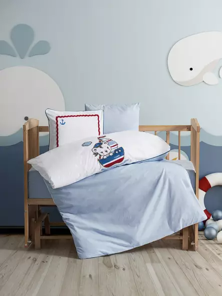 Ranforce-babyfiltset, blå/vit/röd, 100 x 150 cm, 100 % bomull, maskintvättbar - Kuddar och täcken - 8683742575801 - 1