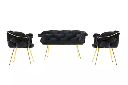 Soffgrupp Hanah Home Balon Svart Guld Sammet Metall 135x79x65 cm - Soffor - 8683742121541 - 1