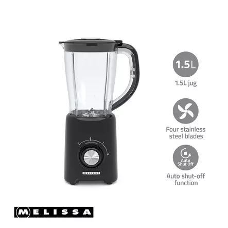 Blender | 800 W | 2 hastigheter + puls | 4 knivar i rostfritt stål | 1,5 L plastkanna | svart - Blenders och vispar - 8711902090731 - 1
