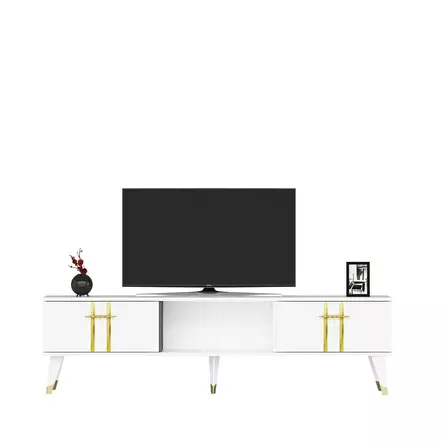 TV-bänk Hanah Home Asel Vit Guld Spånskiva 150x44,6x29,6 cm - TV-bänkar - 8684282612131 - 1