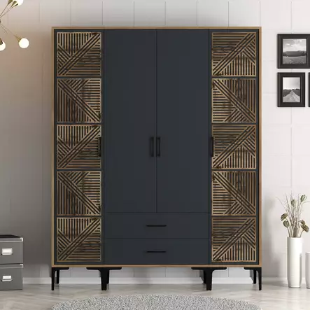 Garderob Hanah Home Kumsal PTP Valnöt Antracit Spånskiva 160x47,5x201,4 cm - Garderober - 8684282089421 - 2