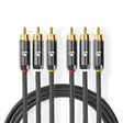 Komposit videokabel | 3x RCA Hane | 3x RCA Hane | Guldplaterad | 480p | 2.00 m | Rund | Bomull | Antracit / Grått Med Metall | Kartong med täckt fönster - Dator och nätverk - 5412810318841 - 1
