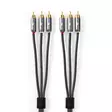 Komposit videokabel | 3x RCA Hane | 3x RCA Hane | Guldplaterad | 480p | 2.00 m | Rund | Bomull | Antracit / Grått Med Metall | Kartong med täckt fönster - Dator och nätverk - 5412810318841 - 31