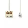 Telecom förlängningskabel | RJ11 Hane | 2x RJ11 (4/6) Hona | 2.00 m | Kabelns utformning: Platt | Kabeltyp: RJ11 | Elfenben - Nedis produkter - 5412810296811 - 10