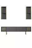 TV-bänk Hanah Home Gold Line Antracit Guld Spånskiva 180x30x48 cm - Möbler - 8683742452041 - 8