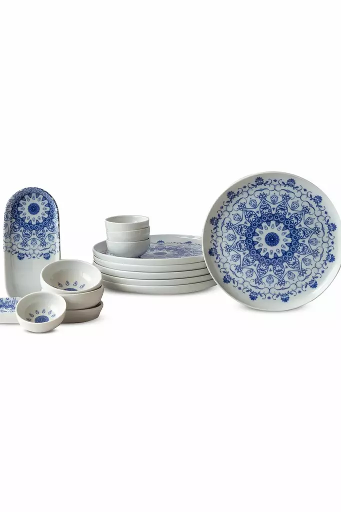 Frukostset Hermia Vit Blå Porslin 14 Delar - Serveringsfat - 8684283036981 - 1