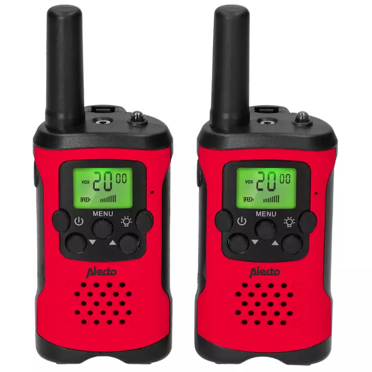 Walkie-Talkie Set | 2 handenheter | Upp till 7 km | Frekvenskanaler: 8 | PTT / VOX | 24 h standby | Headsetutgång | Inbyggd ficklampa | Röd - Walkie-talkies och megafoner - 8712412593651 - 10