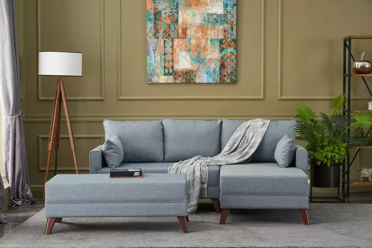 Hörnbäddsoffa Atelier del Sofa Bella Blå Polyester 205x140x85 cm - Soffor - 8682870763241 - 1