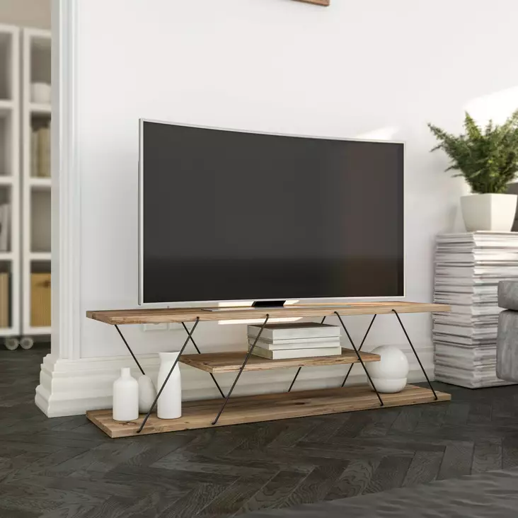 TV-bänk Hanah Home Canaz v2 Svart Valnöt Spånskiva 120x33x33 cm - TV-bänkar - 8681875877281 - 1