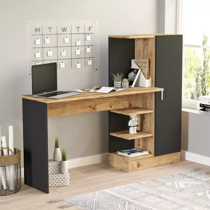 Skrivbord Hanah Home Ct2 Ab Furu Svart Spånskiva 152,3x120x40 cm - Skrivbord - 8683342403641 - 1