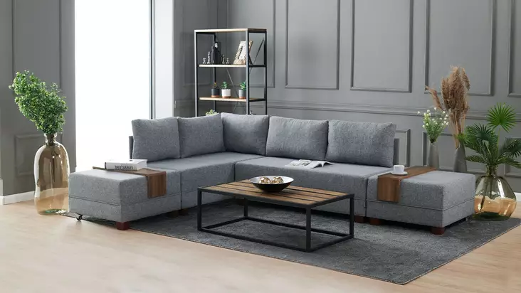 Hörnbäddsoffa Atelier del Sofa Fly Grå Polyester 210x280x70 cm - Soffor - 8681875112481 - 1