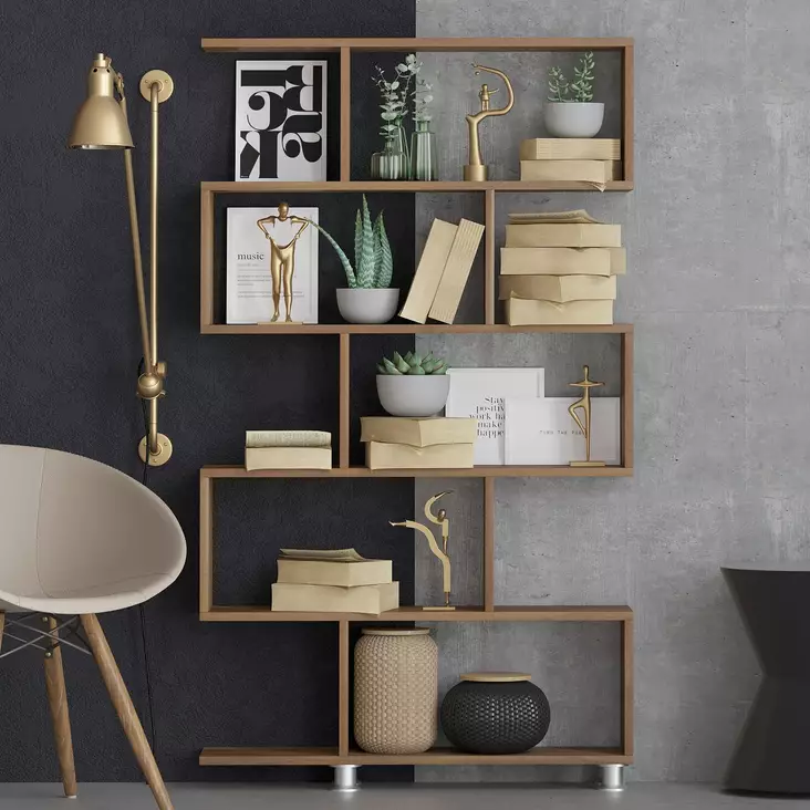 Bokhylla Hanah Home Nilüfer Valnöt Spånskiva 90x156x20 cm - Bokhyllor - 8681181622391 - 1