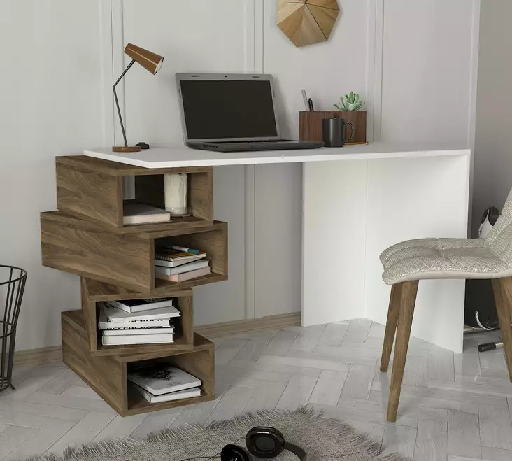 Skrivbord Hanah Home Jenga Vit Valnöt Spånskiva 130x75x60 cm - Skrivbord - 8681181613641 - 1