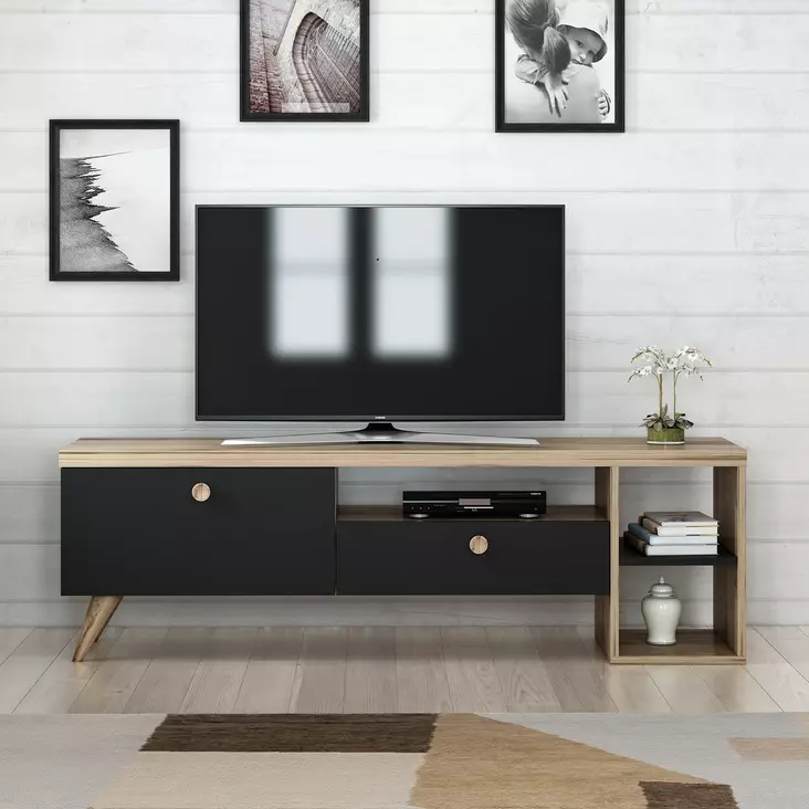 TV-bänk Hanah Home Parion Svart Spånskiva 150x47x35 cm - TV-bänkar - 8682870115101 - 1