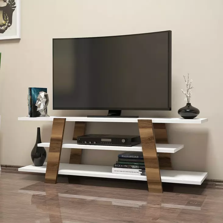 TV-bänk Hanah Home Flower Valnöt Vit Spånskiva 120x42x33,6 cm - TV-bänkar - 8681875184631 - 1