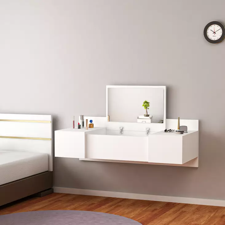 Sminkbord, vit, 100 cm bred, hållbar, platsbesparande - Bord - 8681875796261 - 1