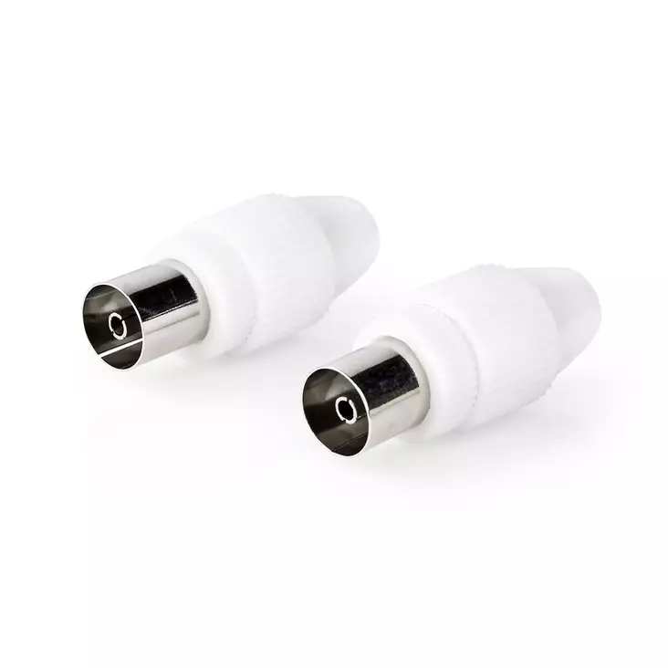 IEC (coax) | Rak | Hona | Nickelplaterad | 75 Ohm | Skruva | Kabel input diameter: 7.0 mm | Metall / PVC | Vit | 2 st. | Kuvert - Nedis produkter - 5412810283521 - 1