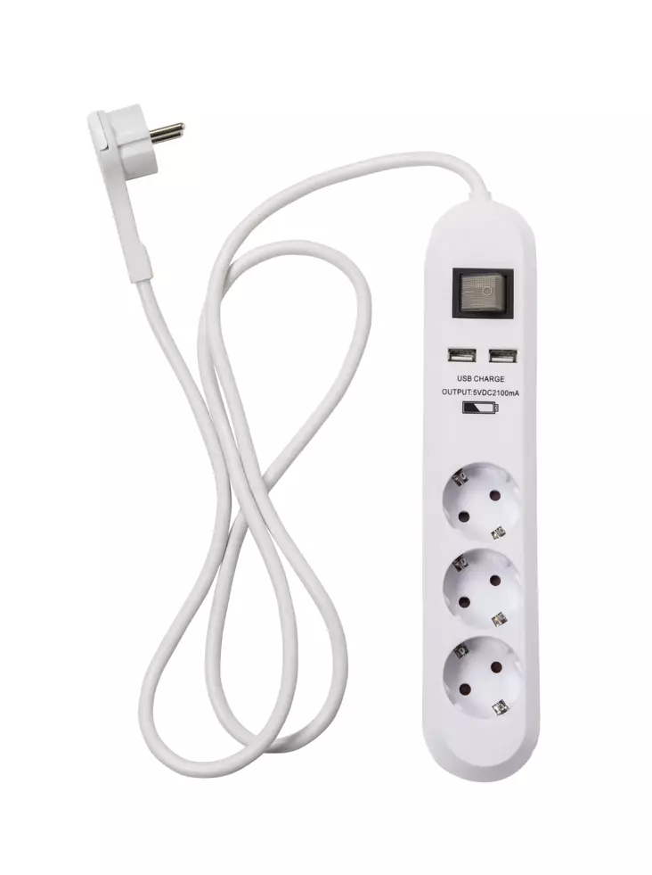 Jatkojohto kytkimell=C3=A4 -2-USB 3-osainen - Inomhusförlängningssladdar - 6435200259431 - 1