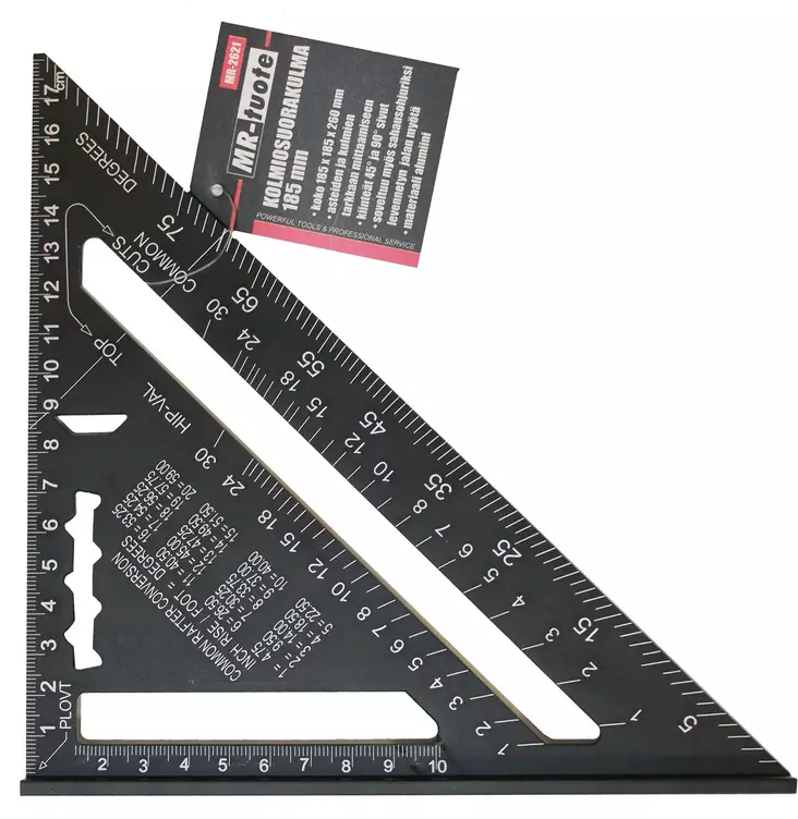 Kolmiosuorakulma 185 mm - Mått och vattenpass - 6430074694371 - 1
