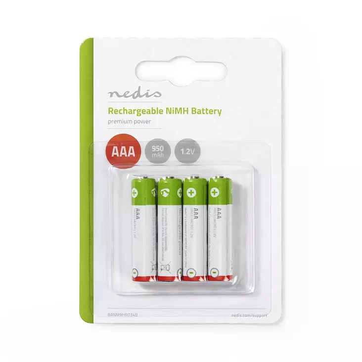 Laddningsbara Ni-MH-batteri AAA | 1.2 V DC | 950 mAh | Förladdad | 4-Pack - Batterier för uppladdning - 5412810267071 - 1
