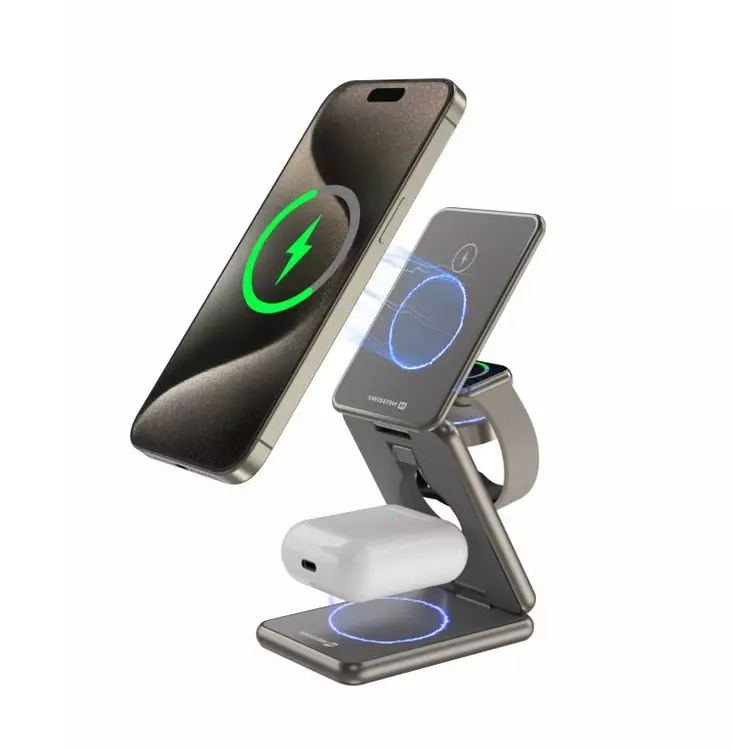 Trådlös laddare 3 i 1 Aluminium Swissten - Trådlös laddning - 8595217484771 - 1
