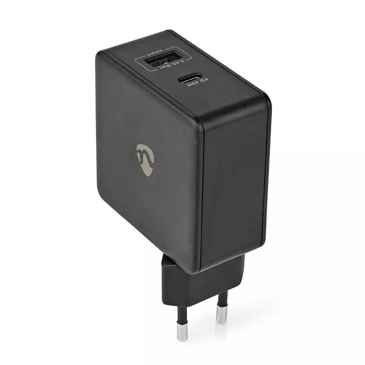 Väggladdare | 57 W | PD3.0 45W | Snabbladdnings funktion | 2.25 A / 2.4 / 3.0 A | Antal utgångar: 2 | USB-A / USB-C | Utan kabel | Automatiskt val av Spänning | Svart - Nätladdare - 5412810293261 - 1