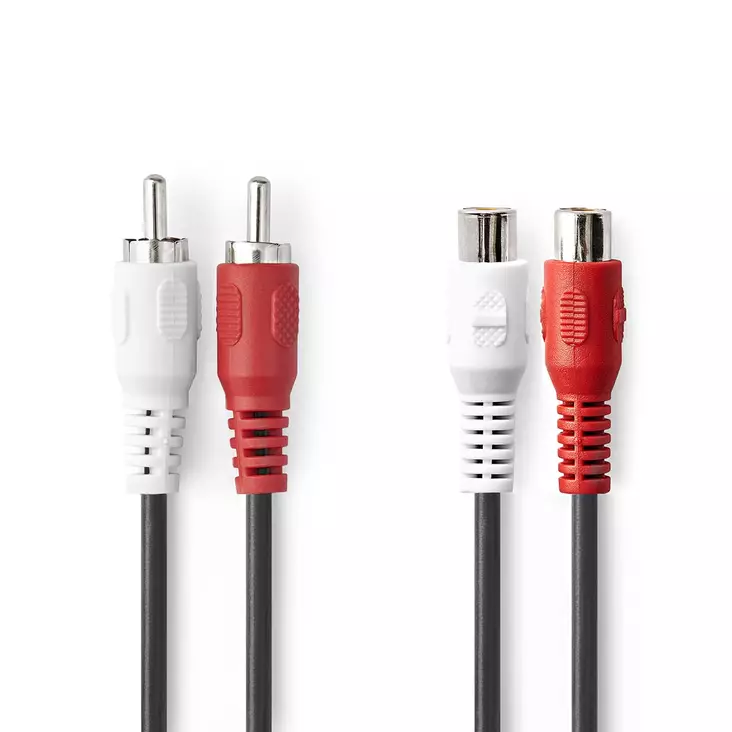 Stereoljudkabel | 2x RCA Hane | 2x RCA Hona | Nickelplaterad | 2.00 m | Rund | Svart | Label - Ljudkablar - 5412810420391 - 1