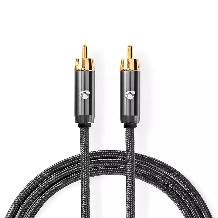 Subwoofer Kabel | RCA Hane | RCA Hane | Guldplaterad | 5.00 m | Rund | 4.5 mm | Antracit / Grått Med Metall | Lock - Ljudkablar - 5412810318711 - 1
