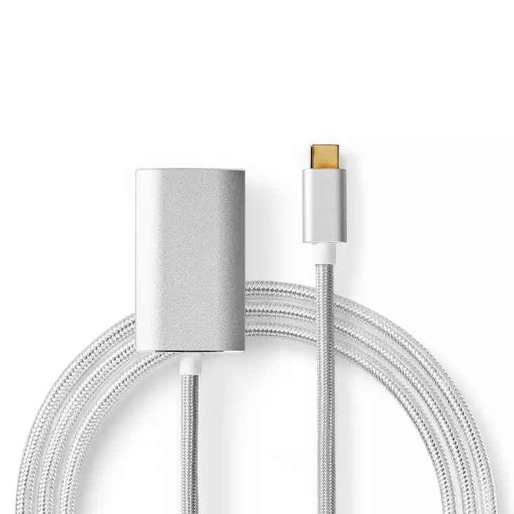 USB-C Adapter | USB 3.2 Gen 1 | USB-C Hane | HDMI Utgång | 4K@60Hz | Power delivery | 2.00 m | Rund | Guldplaterad | Flätad / Nylon | Silver | Kartong med täckt fönster - Dator och nätverk - 5412810331741 - 1