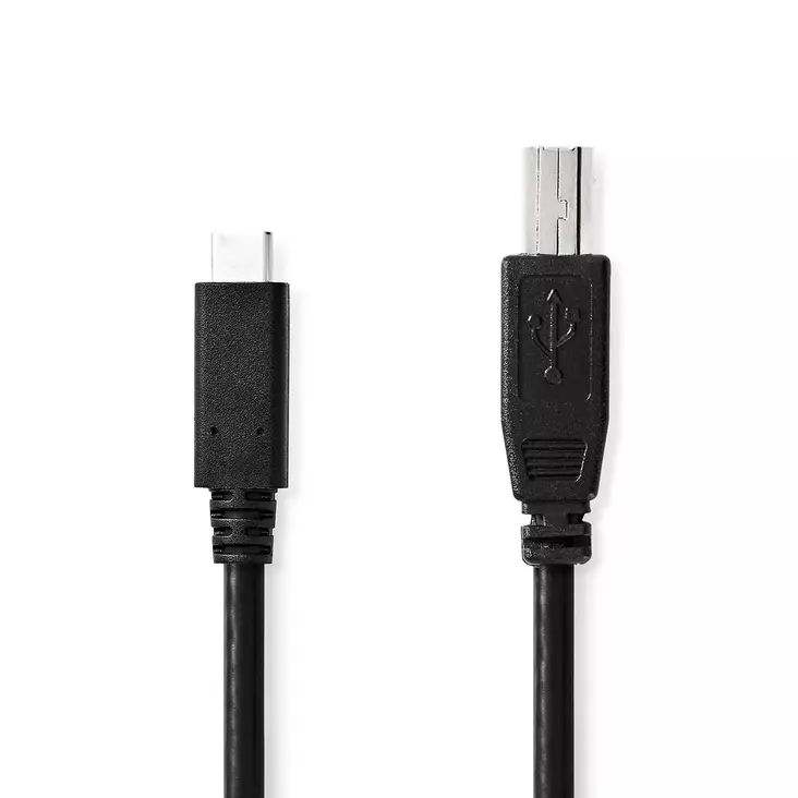 USB-kabel | USB 2.0 | USB-C Hane | USB-B Hane | 480 Mbps | Nickelplaterad | 2.00 m | Rund | PVC | Svart | Låda - Dator och nätverk - 5412810336111 - 1