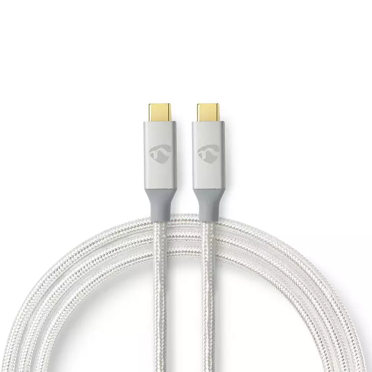 USB-kabel | USB 3.2 Gen 2x2 | USB-C Hane | USB-C Hane | 100 W | 4K@60Hz | 20 Gbps | Guldplaterad | 2.00 m | Rund | Flätad / Nylon | Silver | Kartong med täckt fönster - Dator och nätverk - 5412810333011 - 1