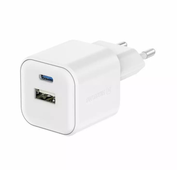 Laddare | 35 W | 1x USB-C 35W PD/1x USB-A 27W QC | Vit | Swissten - Nätladdare - 8595217484481 - 1