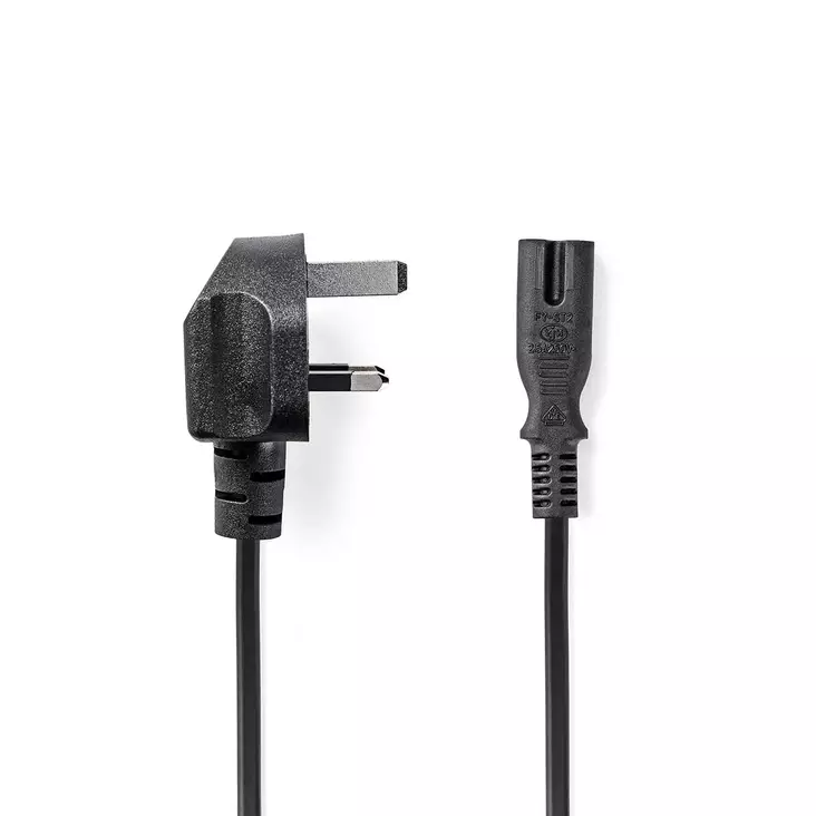 UK-strömkabel | UK Hane | IEC-320-C7 | 2.00 m | Ja | 2 x 0.75 mm² | Koppar | Rund | Nickelplaterad | UK | PVC | Nätkontakt: UK / Type G | 250 V AC | 3 A | Svart - Strömkablar och kontakter - 5412810427581 - 1