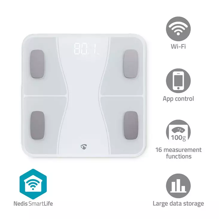SmartLife Hälso Vågar | Ben / BMI / BMR / Fett / Muskler / Vatten / Vikt | 12 | Max last: 180 kg | Android / IOS | ABS / Glas | Vit - Vågar och kroppssammansättningsmätare - 5412810450831 - 1
