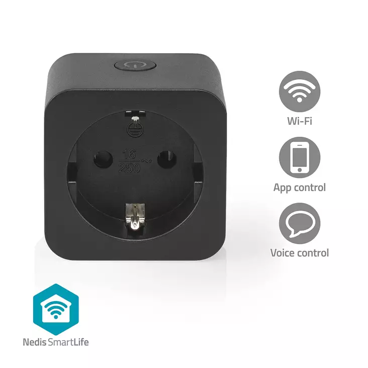 SmartLife Smart Plug | Wi-Fi | IP21 | Strömmätare | 3680 W | Type F (CEE 7/3) | 0 - 55 °C | Android / IOS | Svart | 1 st. - Smarta eluttag - 5412810481521 - 1