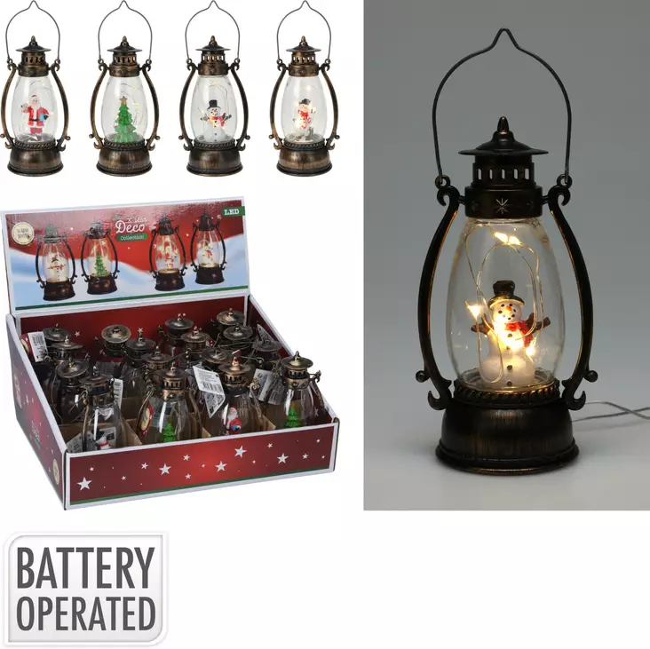 Julig LED-lykta med gyllene metallfinish och varmt ljus, batteridriven dekoration - LED-ljus och lyktor - 8720573716611 - 1
