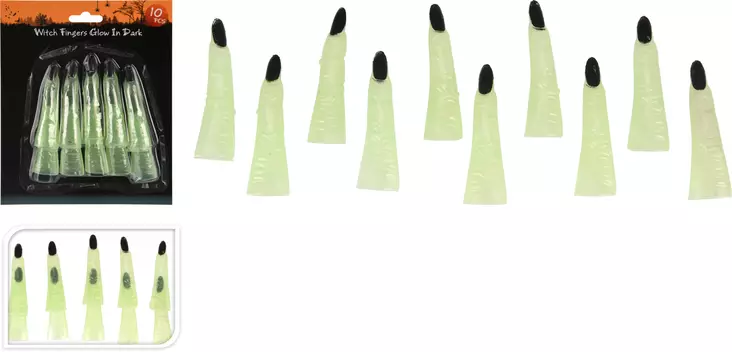 Glödande Häxfingrar 10 st – Självlysande Halloween Dekorationer och Roliga Accessoarer - Bärbara festtillbehör - 8721037006521 - 1