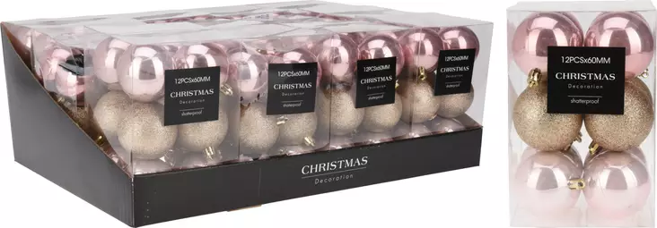 Julkulans kulor 60 mm 12 st – hållbart och glittrande set i nyanser av roséguld och guld - Juldekorationer och textilier - 8721037098281 - 1