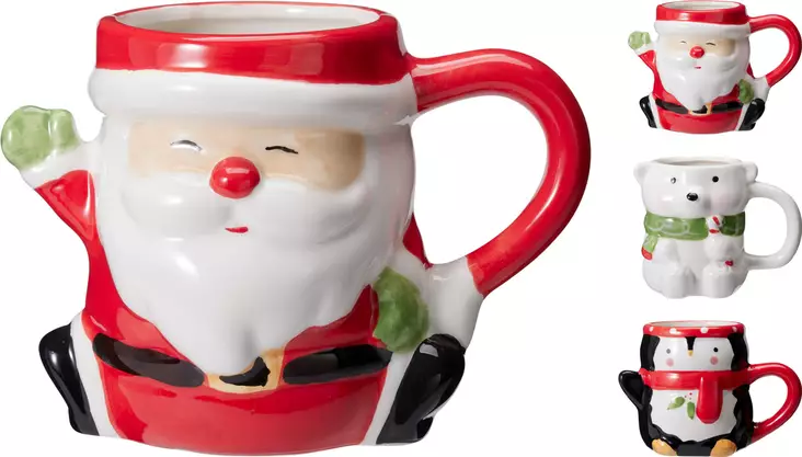 Julmugg av dolomit – Keramisk festlig presentmugg för varma drycker, Tomte, Pingvin, Björn - Juldukning för julen - 8721037551731 - 1