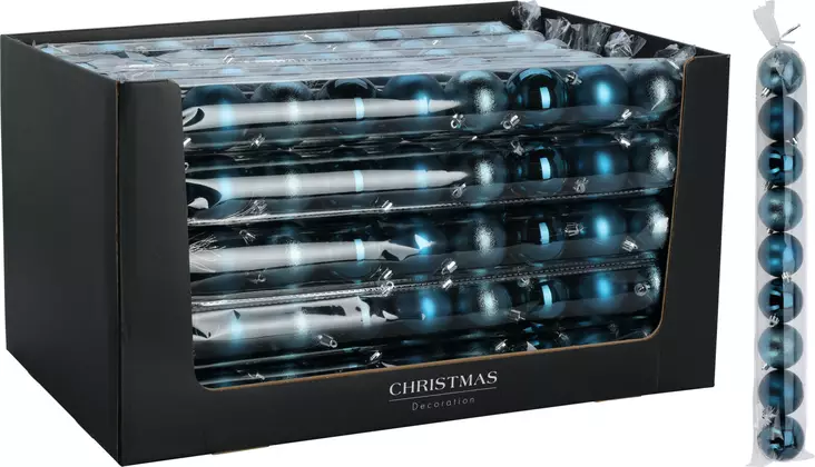 Blå julgranskulor 9 st x 60 mm – glansigt, matt och glittrande dekorationskuleset - Juldekorationer och textilier - 8721037573931 - 1