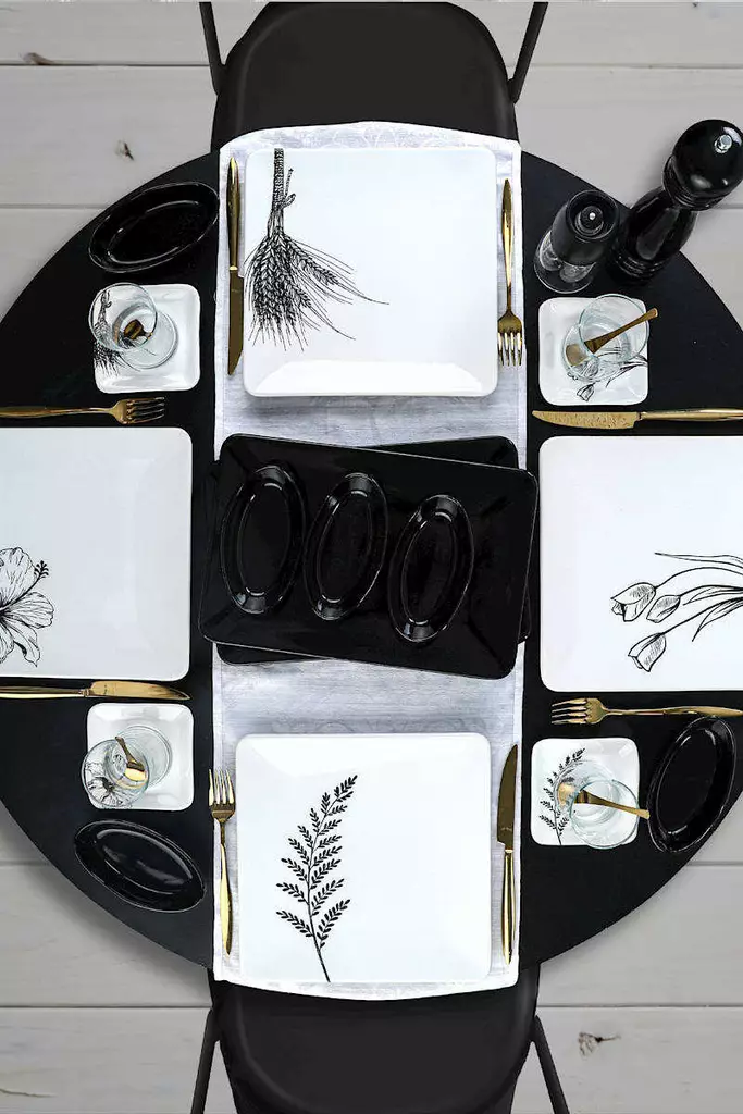 Frukostset Hermia Svart Vit Keramik 20 Delar - Serveringsfat - 8683342866231 - 1