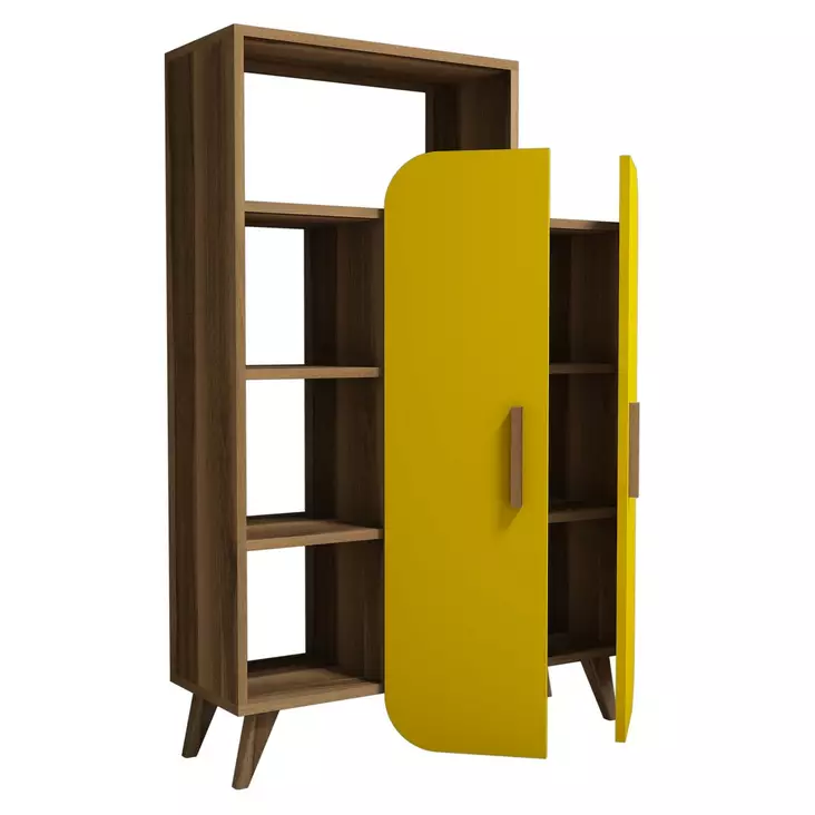 Bokhylla Hanah Home Walnut Yellow Valnöt Spånskiva 90x132x32 cm - Bokhyllor - 8681875184051 - 1