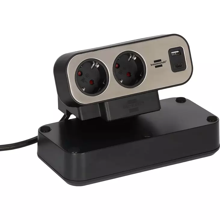 Estilo Duplex grenuttag med överspänningsskydd, 1x USB C, 1x USB A, 9x uttag, silver/svart - Förlängningskablar - 4007123682171 - 25