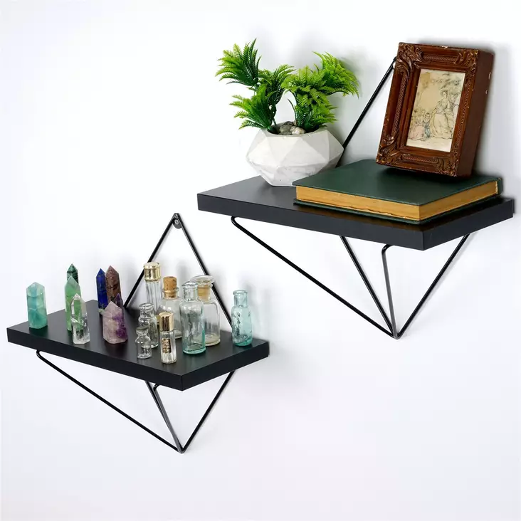 Dekorativ metallvägghylla, svart, 30 cm x 14 cm x 30 cm, hållbar, lätt att montera - Hylla och klädhängare - 8682870776821 - 1