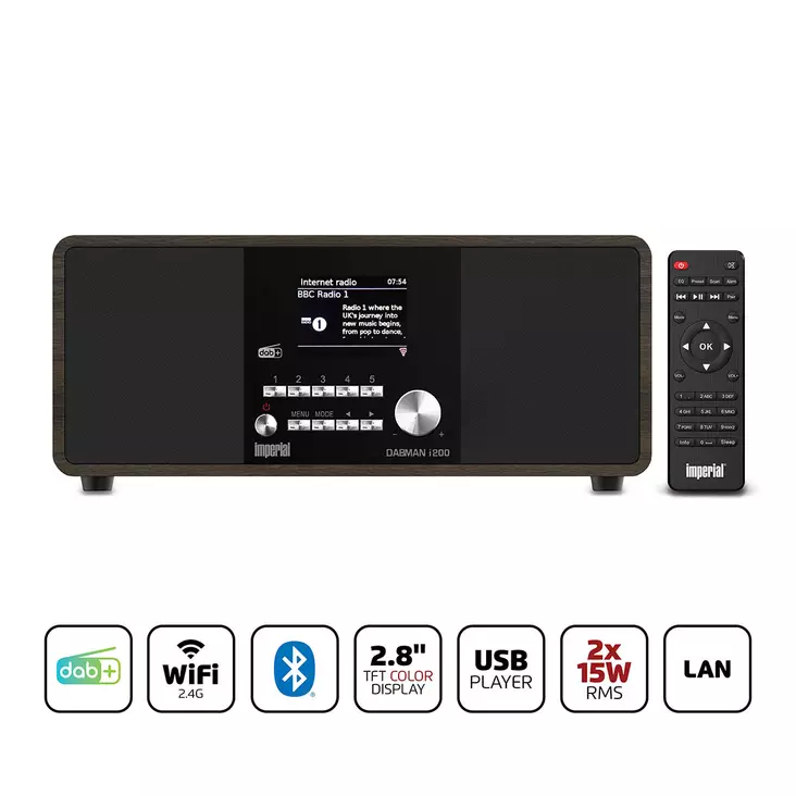 DABMAN i200 (V2) Multifunktionell stereoradio DAB+ / FM / Internet Trälook - Radioapparater - 4024035222301 - 1