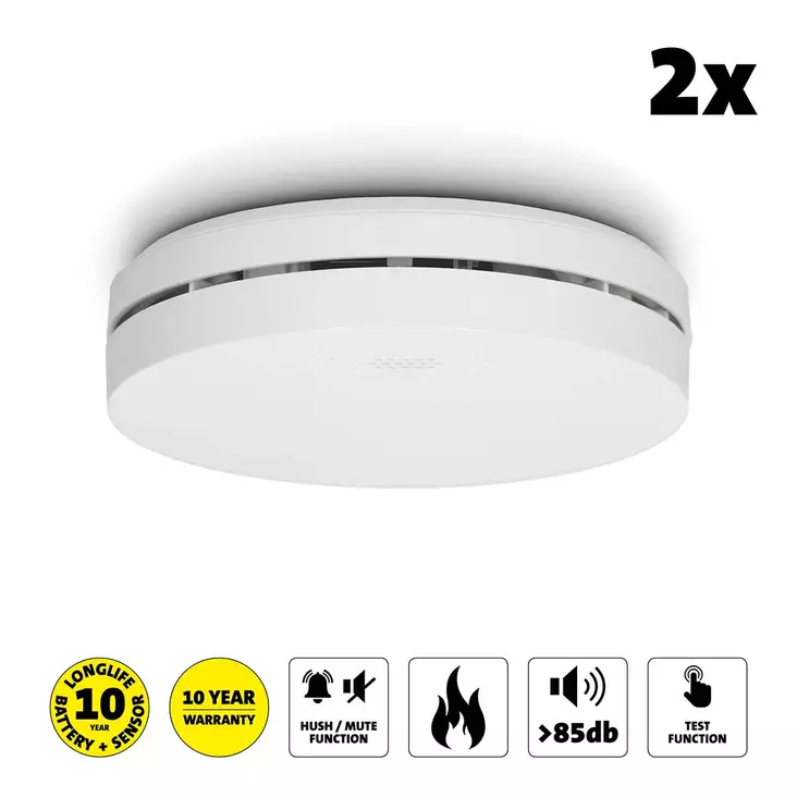 Design brandvarnare med 10 års batteri 2-pack Vit - Brandvarnare och kolmonoxidvarnare - 8712412596041 - 1