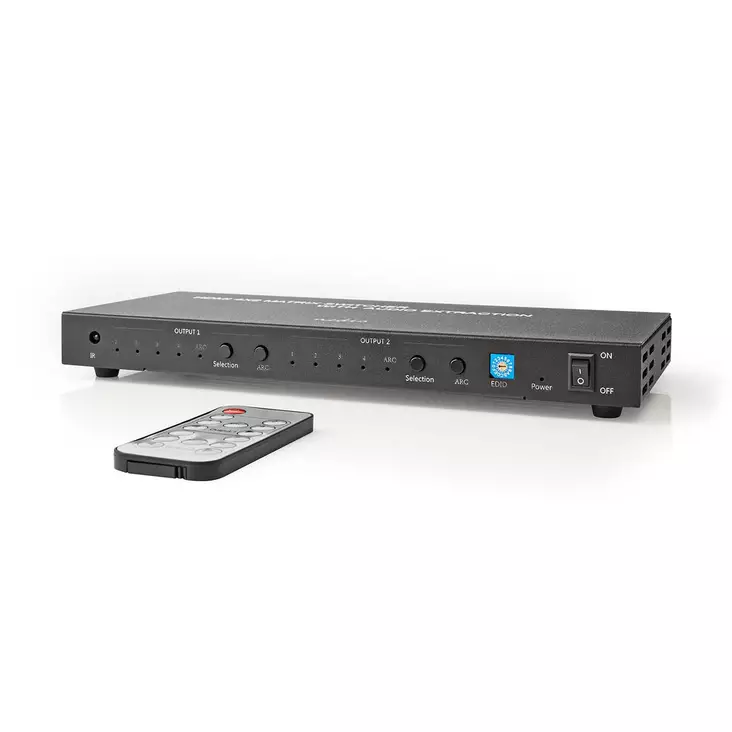 HDMI matris omkopplare | 4x 2 Portar port(s) | 4x HDMI Input | 2x 3.5 mm / 2x HDMI Output / 2x TosLink | 4K@60Hz | 18 Gbps | Fjärrstyrd | Metall | Antracit - Videoväxlar och fördelare - 5412810337231 - 1