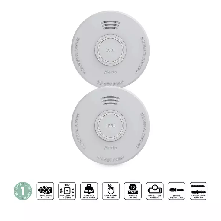 Fristående brandvarnare med 1 års batteri 2 st - Brandvarnare och kolmonoxidvarnare - 8711902090311 - 1